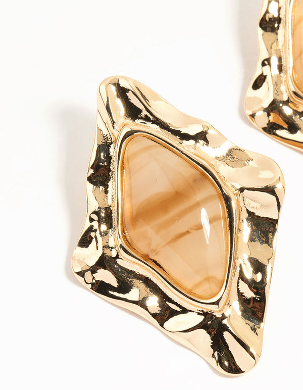 Gold Stone Molten Stud Earrings
