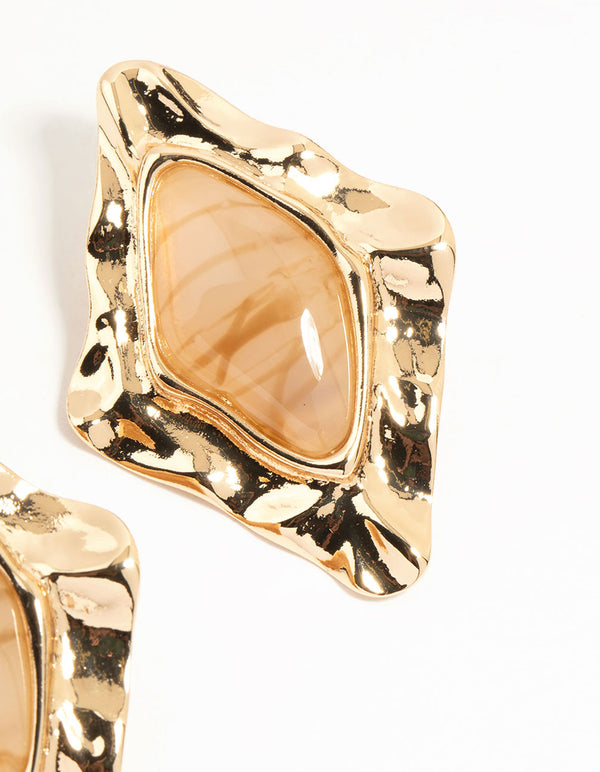 Gold Stone Molten Stud Earrings