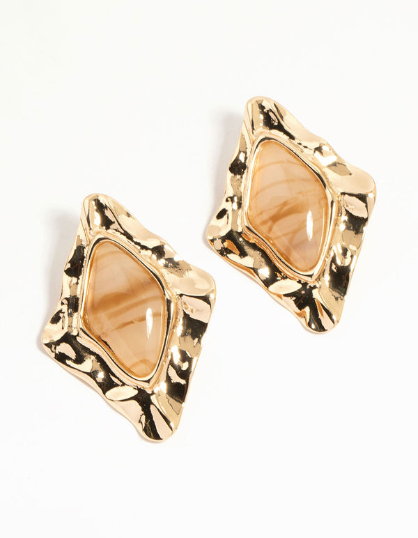 Gold Stone Molten Stud Earrings