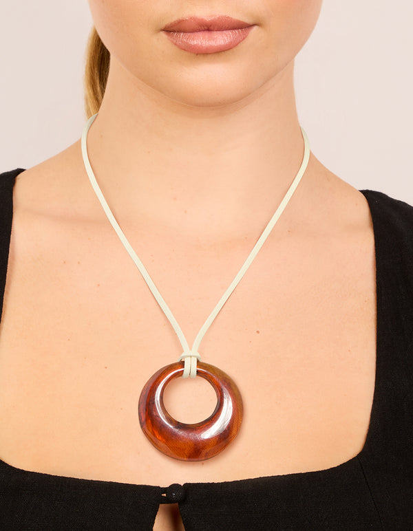 Brown Donut Pendant Cord Necklace
