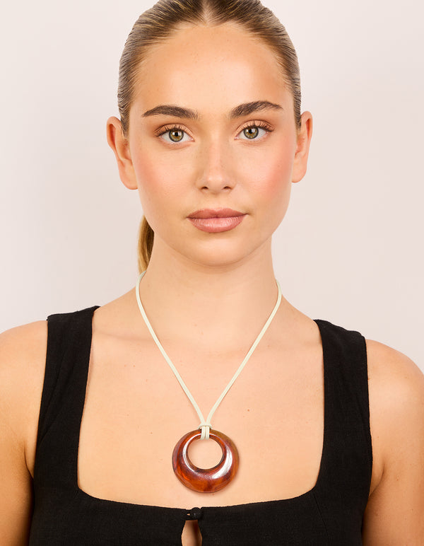 Brown Donut Pendant Cord Necklace