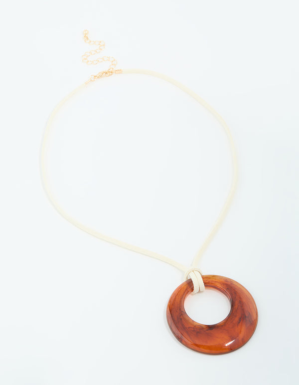 Brown Donut Pendant Cord Necklace