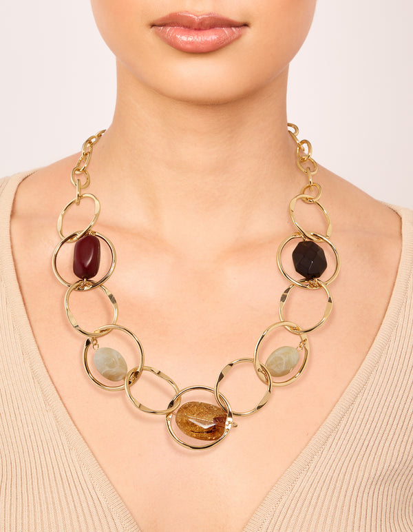 Gold Mixed Stone Circle Necklace