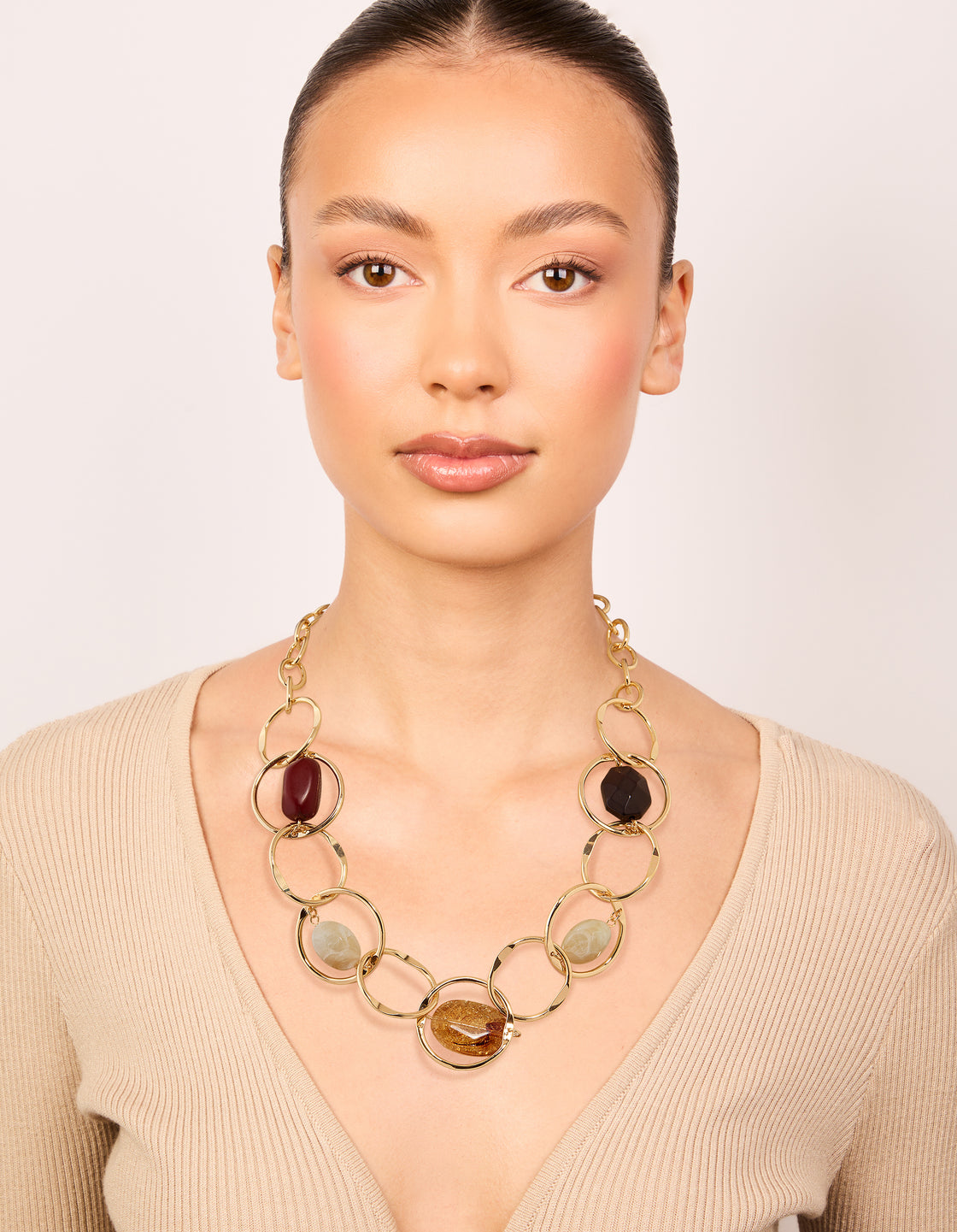 Gold Mixed Stone Circle Necklace