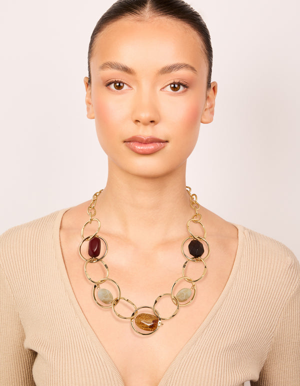 Gold Mixed Stone Circle Necklace