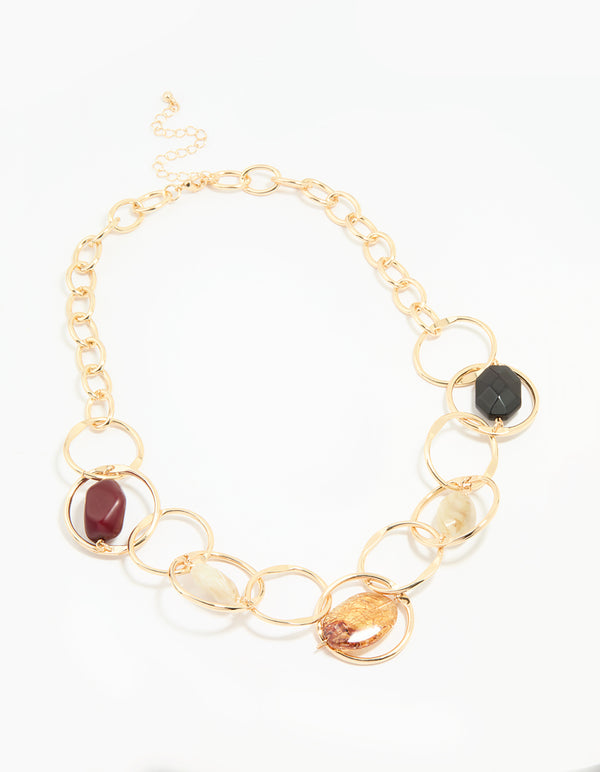 Gold Mixed Stone Circle Necklace