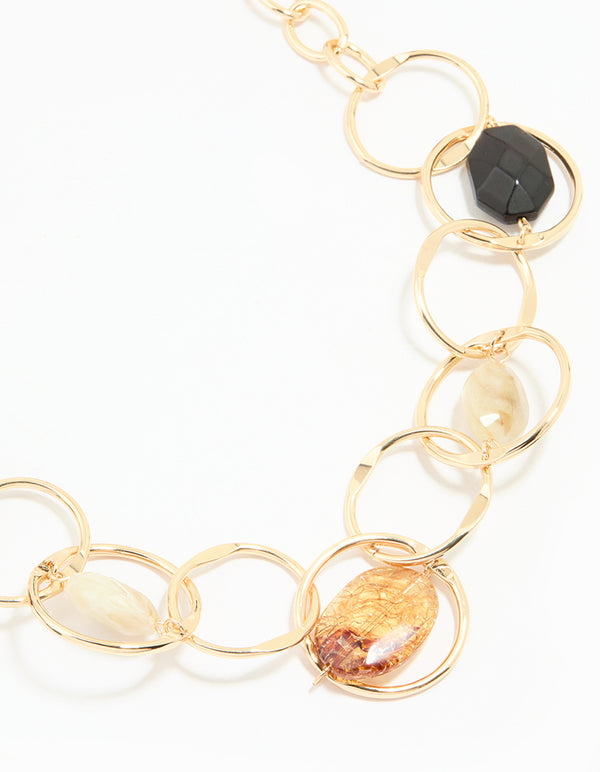 Gold Mixed Stone Circle Necklace
