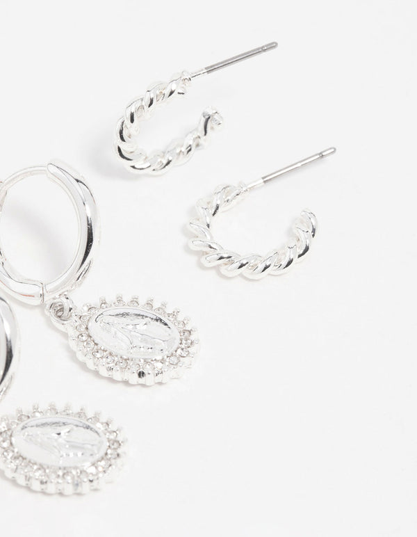 Silver Diamante Cross Huggie Earrings 3-Pack