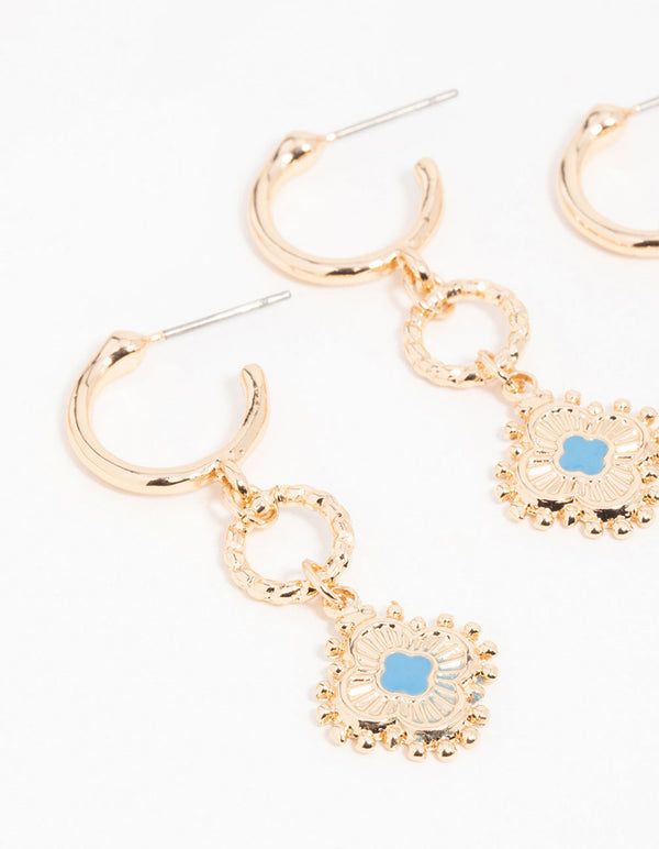 Gold Hamsa Eye Chain Earrings 3-Pack