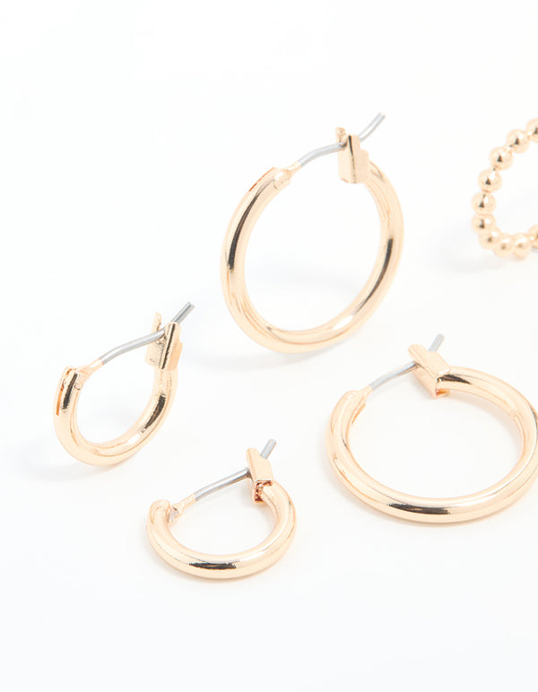 Gold Sleek & Bubble Hoop Earrings 3-Pack