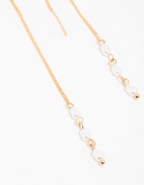 Gold Pearl Beaded Threader Earrings