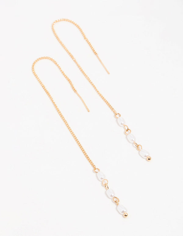 Gold Pearl Beaded Threader Earrings