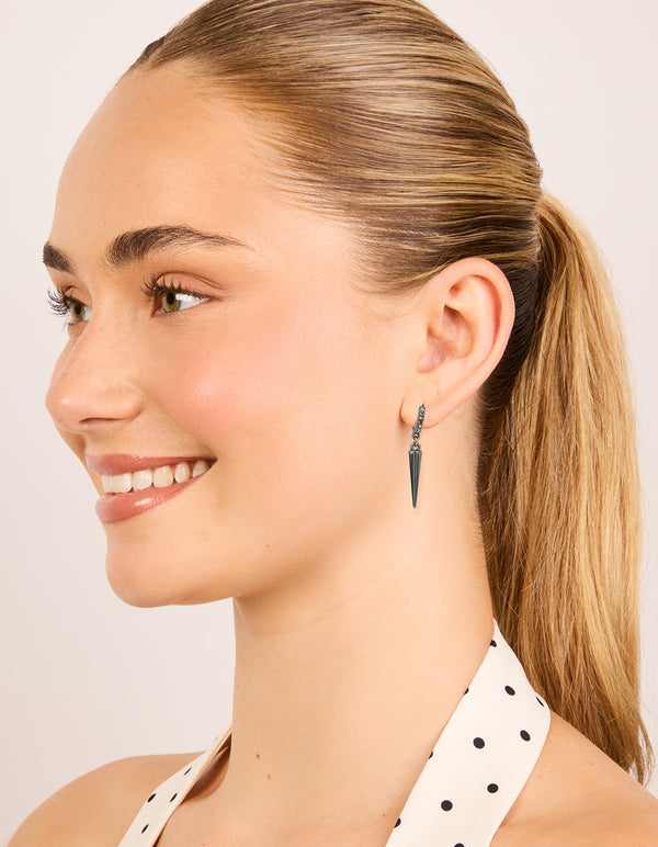 Gunmetal Diamante Spike Drop Huggie Earrings