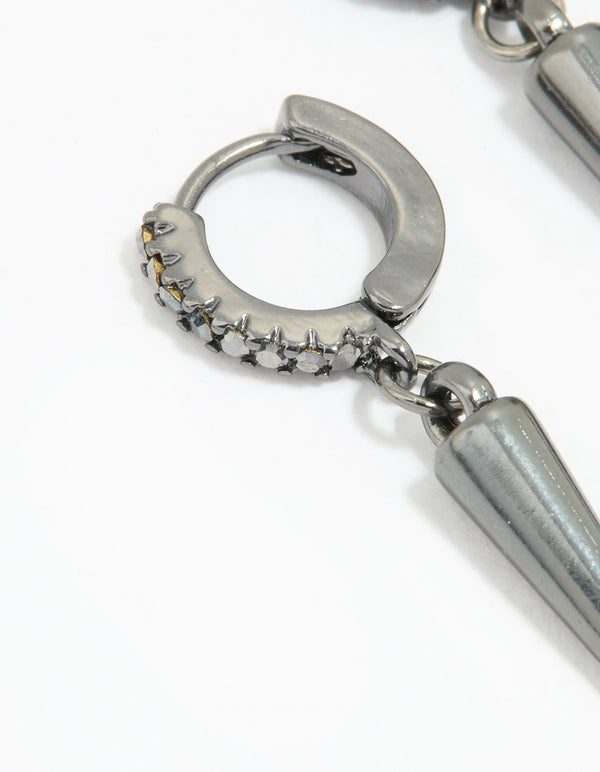 Gunmetal Diamante Spike Drop Huggie Earrings