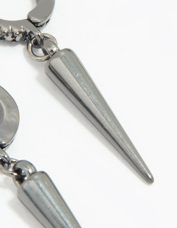 Gunmetal Diamante Spike Drop Huggie Earrings