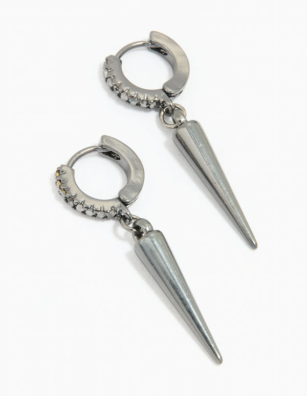 Gunmetal Diamante Spike Drop Huggie Earrings