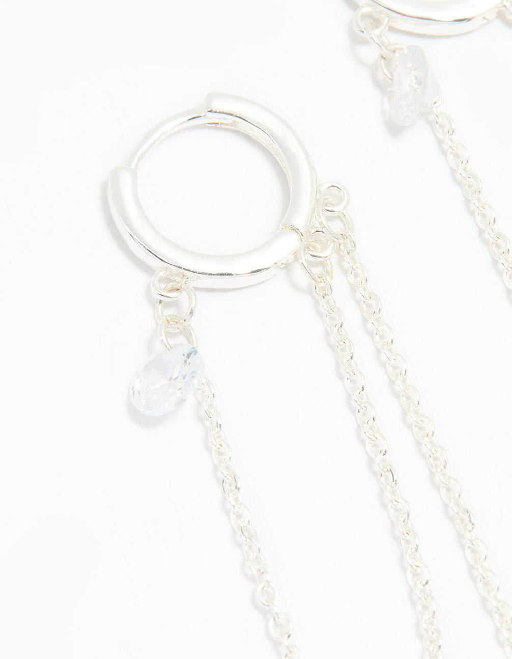 Silver Cubic Zirconia Loop Chain Huggie Earrings