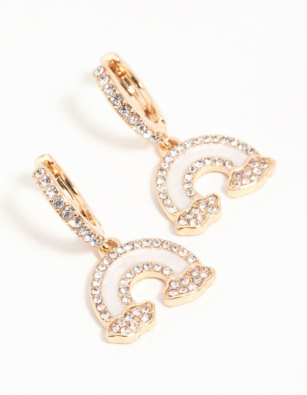 Gold Diamante Rainbow Cloud Huggie Earrings