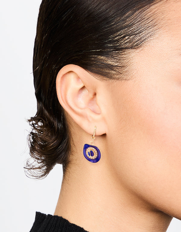 Gold Blue Enamel Mixed Cowgirl Huggie Earrings