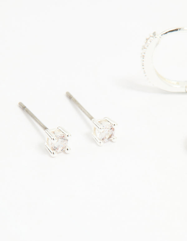 Silver Cubic Zirconia Celestial & Classic Huggie Earrings 3-Pack