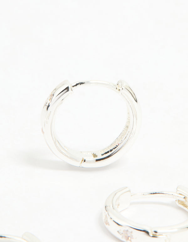 Silver Cubic Zirconia Celestial & Classic Huggie Earrings 3-Pack