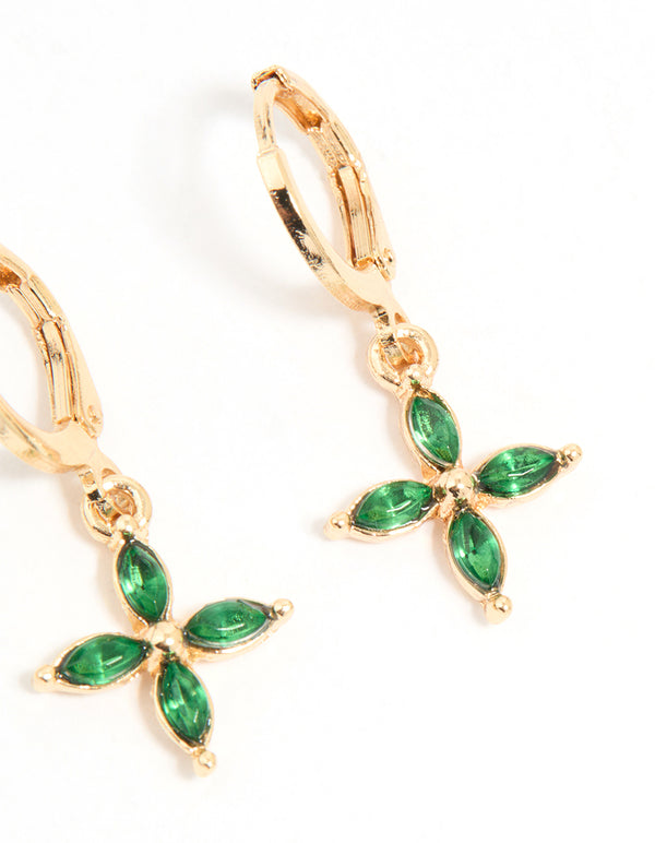 Gold Green Diamante Butterfly & Cross Mixed Stud Earrings 3-Pack