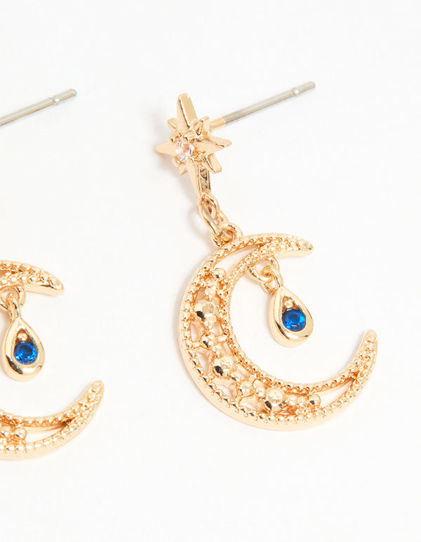 Gold Cubic Zirconia Celestial Drop & Stud Earrings 3-Pack