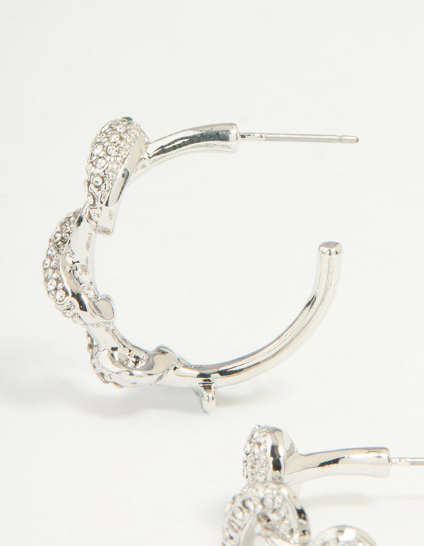 Silver Diamante Snake Hoop Earrings