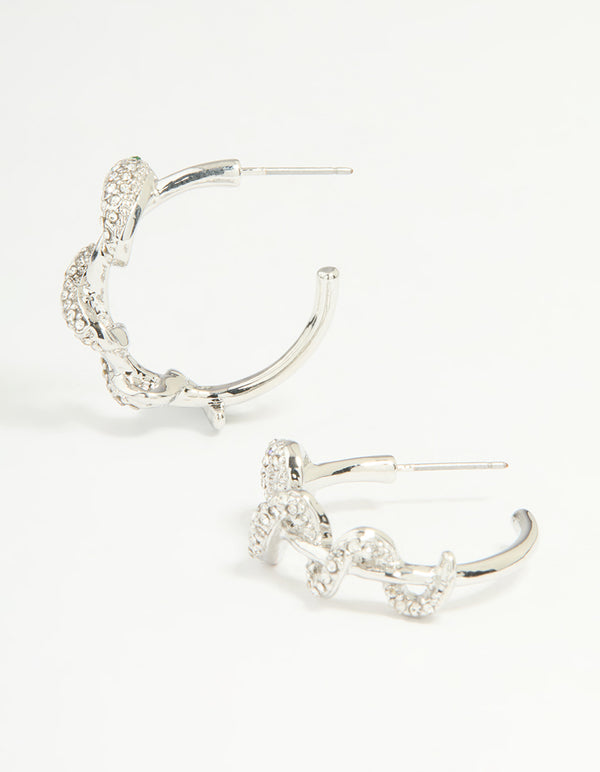 Silver Diamante Snake Hoop Earrings