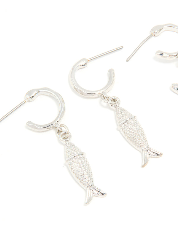 Silver Starfish & Shell Earrings 3-Pack