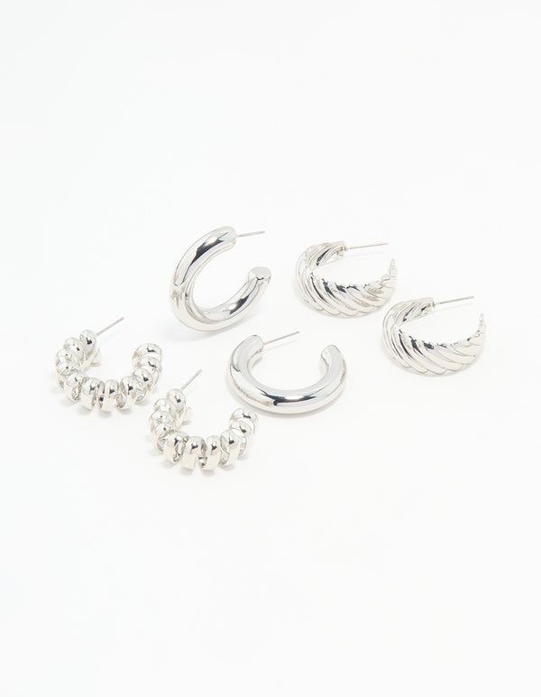 Silver Chunky & Braided Hoop Earrings 3-Pack