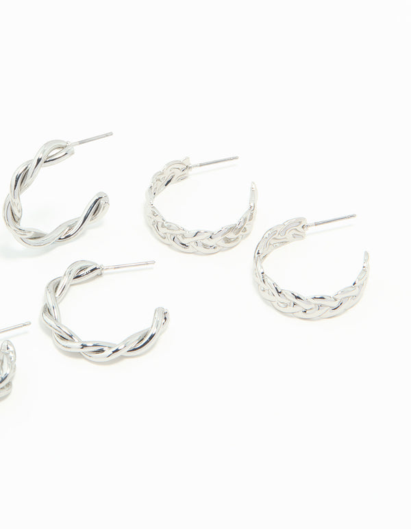 Silver Braided Hoop Earrings 3-Pack