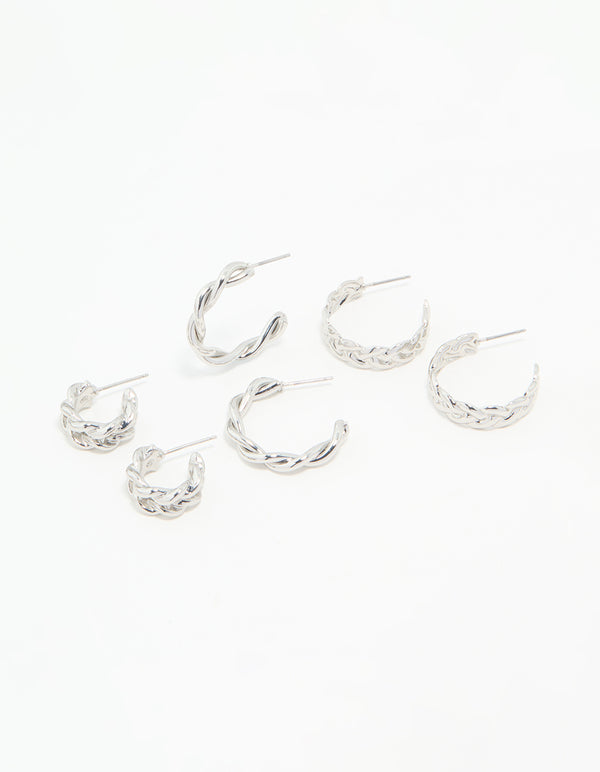Silver Braided Hoop Earrings 3-Pack