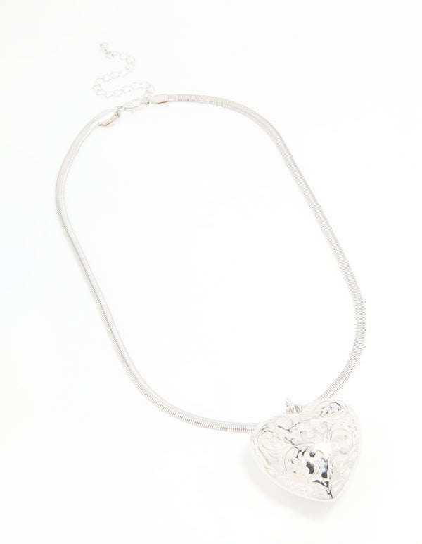 Silver Mega Heart Chain Necklace