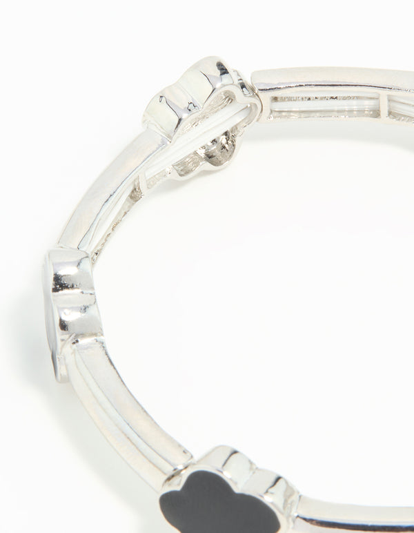 Silver Black Floral Stretch Bracelet