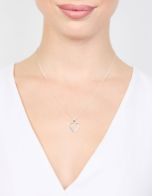 Silver Plated Heart & Cross Pendant Necklace