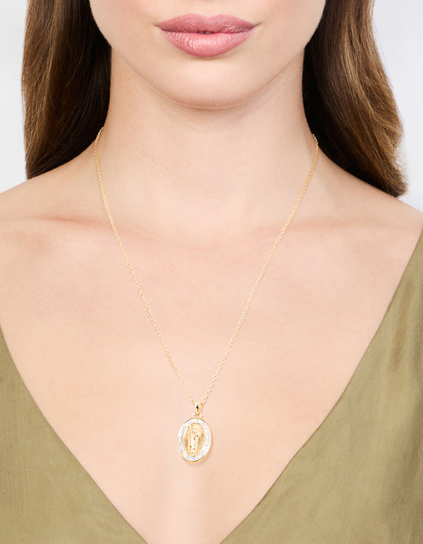 Gold Plated Mary Pendant Necklace