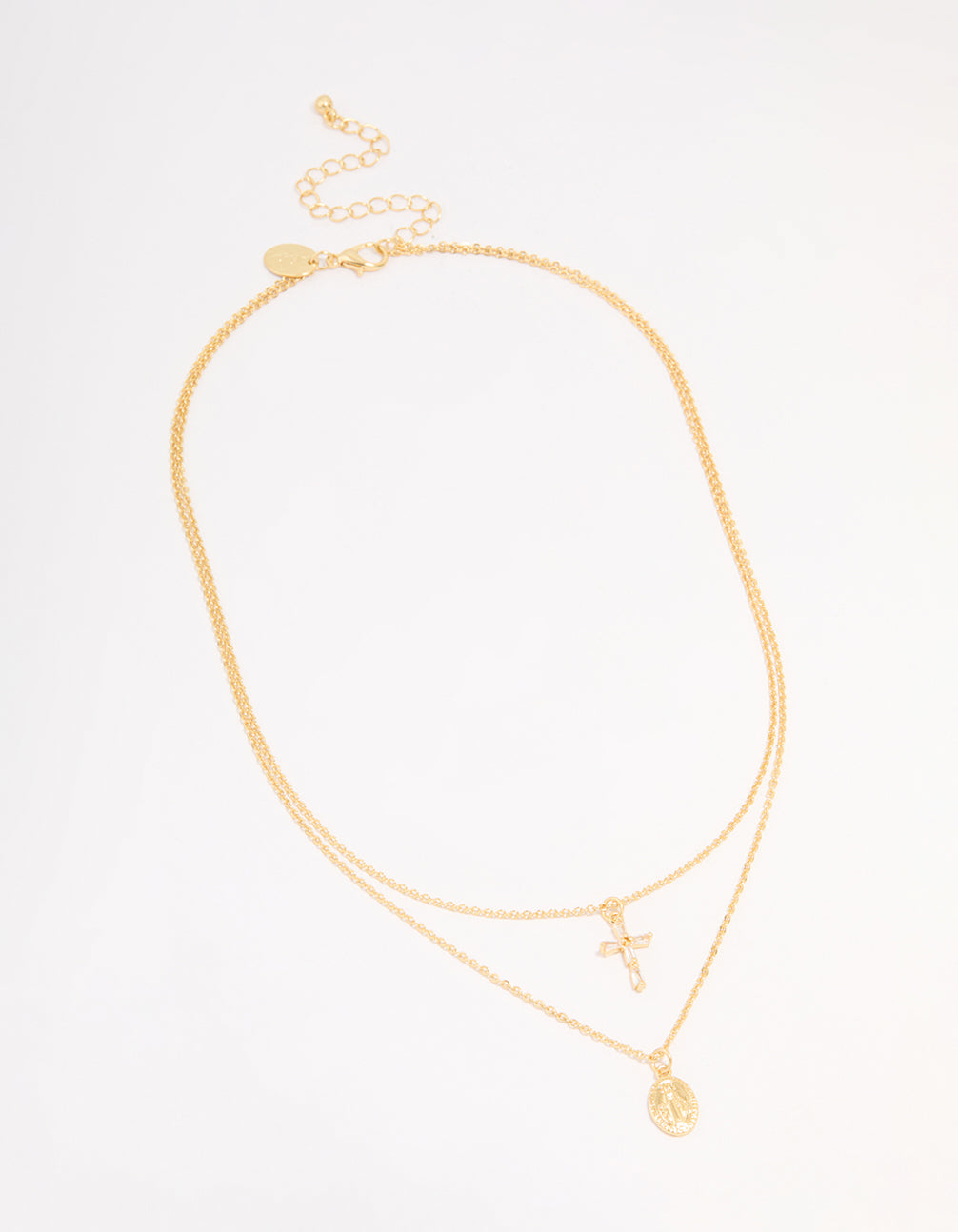 Gold Plated Cross & Mary Layered Necklace