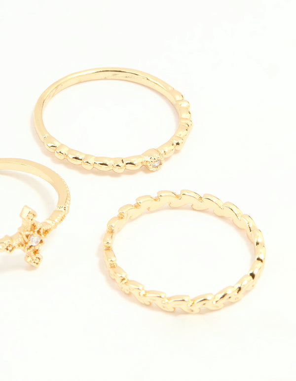 Gold Plated Dainty Cubic Zirconia Stacking Rings 5-Pack
