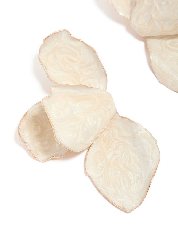 Gold Cream Enamel Organic Flower Stud Earrings