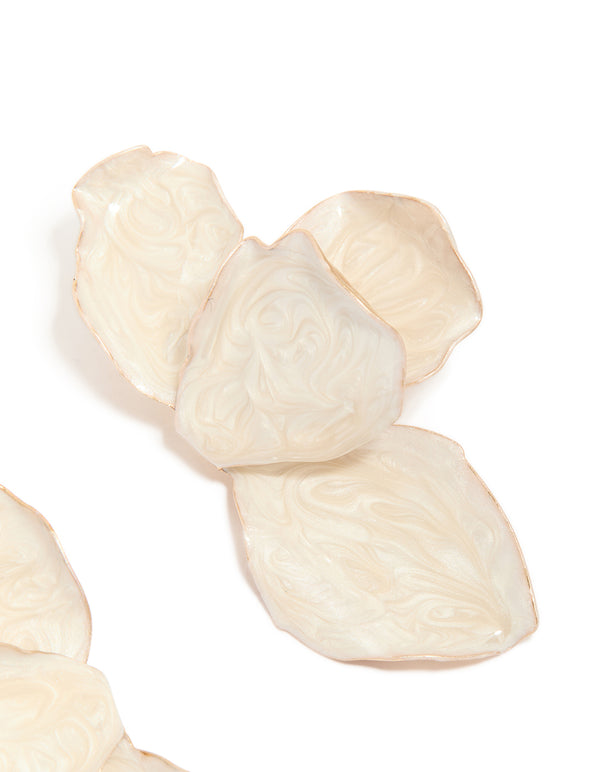 Gold Cream Enamel Organic Flower Stud Earrings