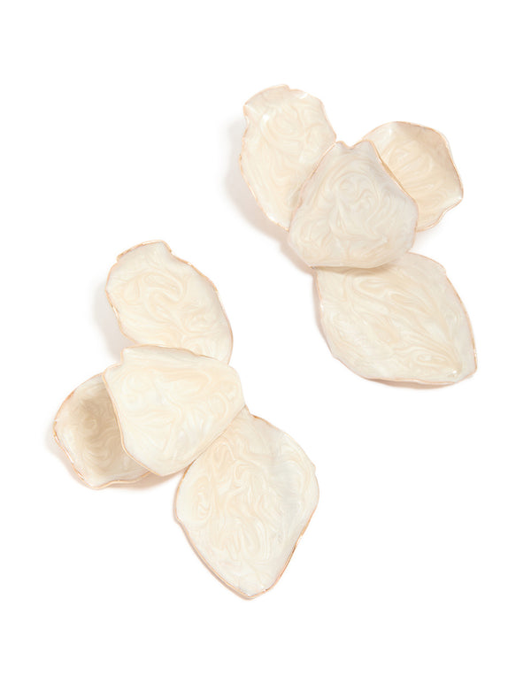 Gold Cream Enamel Organic Flower Stud Earrings