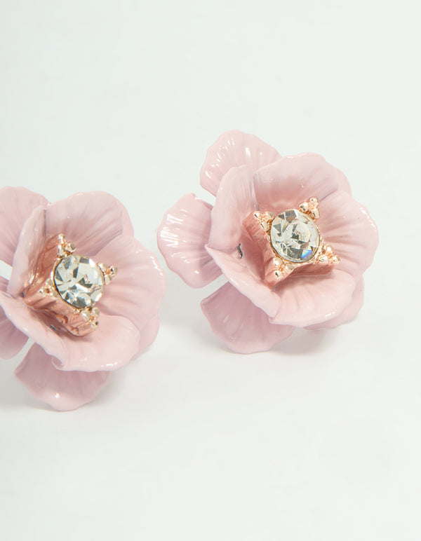 Rose Gold Diamante Pearl & Flower Stud Earrings 3-Pack