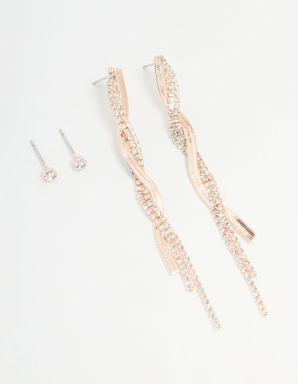 Rose Gold Diamante Cupchain Drop Earrings