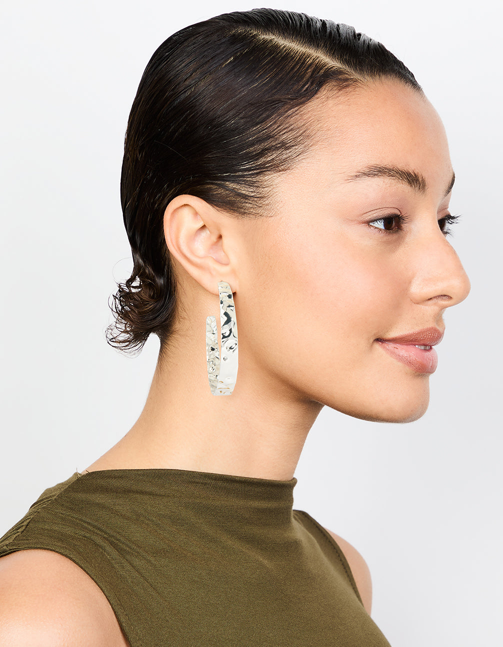 Silver Hammered Flat Hoop Earrings