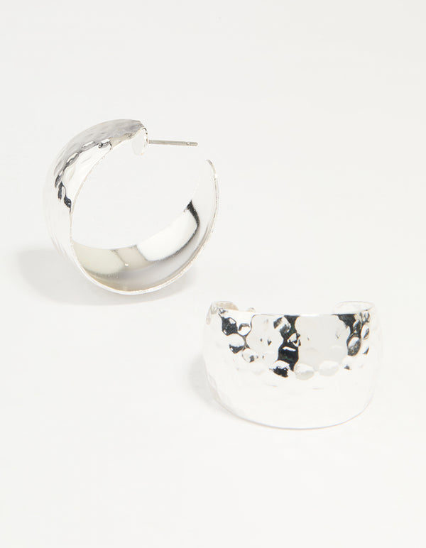 Silver Hammered Bubble Hoop Earrings