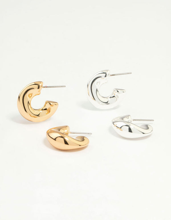 Mixed Metal Organic Shape Hoop Earrings 2-Pack