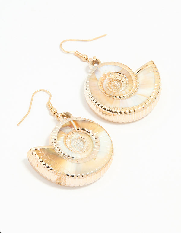 Gold Twisted Shell Drop Earrings