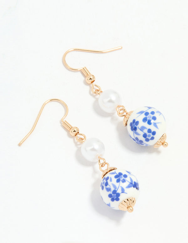 Gold Pearl Painted Drop Earrings