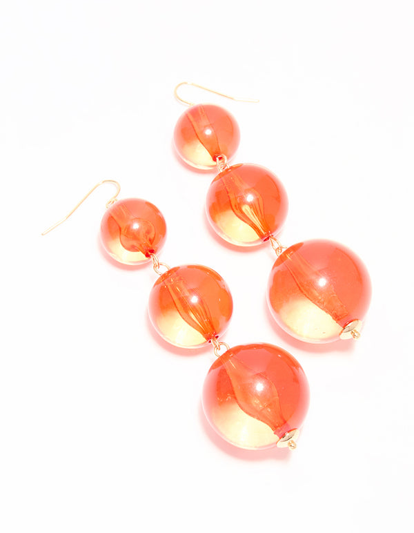 Gold Orange Acrylic Ball Drop Earrings